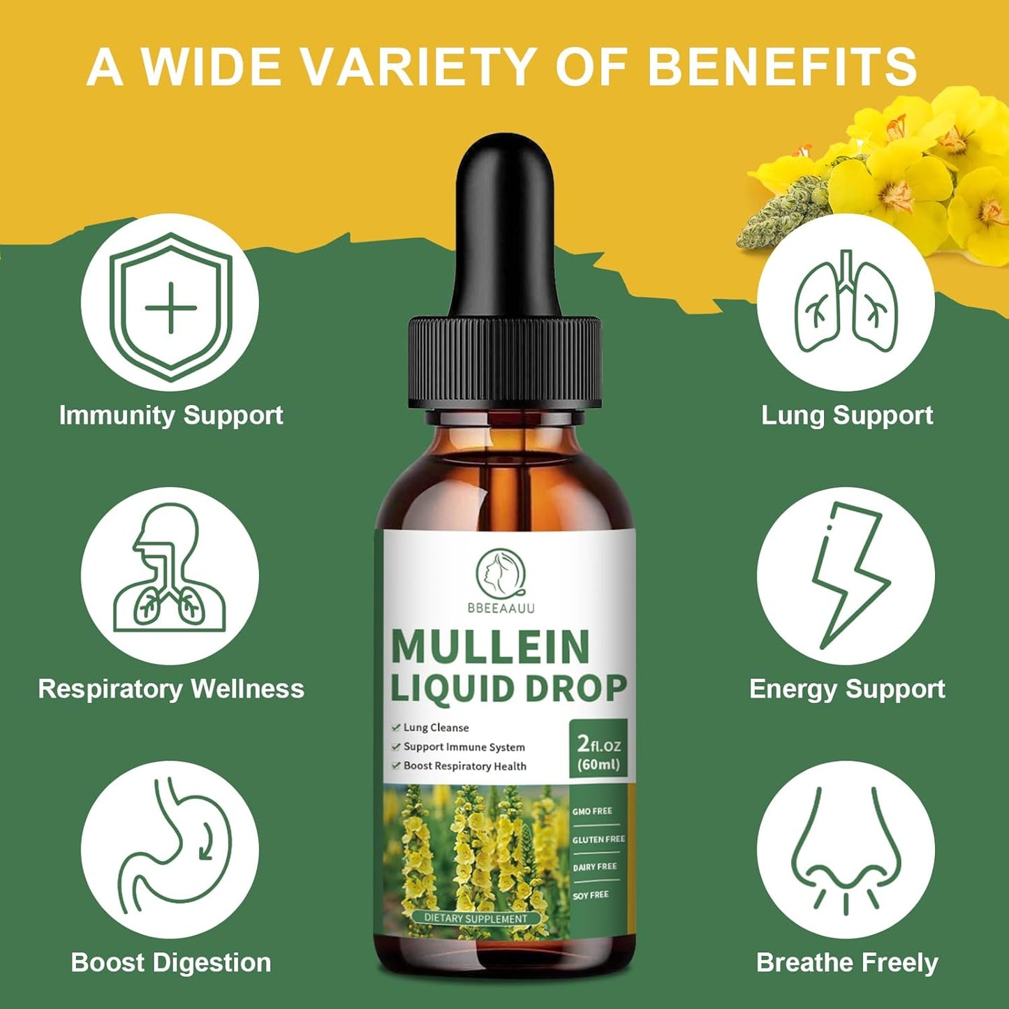 Natural Mullein and Soursop Liquid Drops for Lung Cleanse and Cell Regeneration - 1000MG and 1800mg Extracts