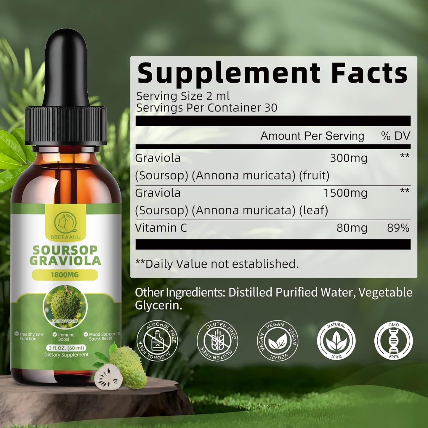 Natural Mullein and Soursop Liquid Drops for Lung Cleanse and Cell Regeneration - 1000MG and 1800mg Extracts