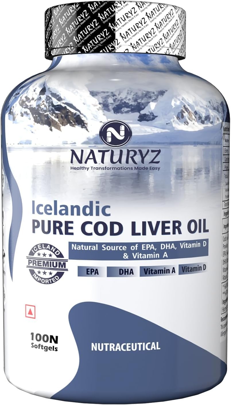 Natural Omega 3 EPA & DHA COD Liver Oil Capsules with Vitamin D & A for Immunity & Joint Health - 100 Count