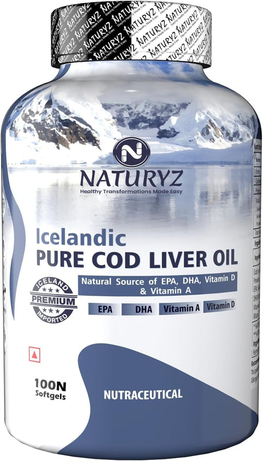 Natural Omega 3 EPA & DHA COD Liver Oil Capsules with Vitamin D & A for Immunity & Joint Health - 100 Count