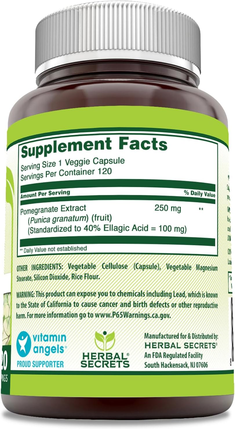 Natural Pomegranate Extract Capsules 250mg - 120 Count | Herbal Supplement | Non-GMO & Gluten Free | USA Made