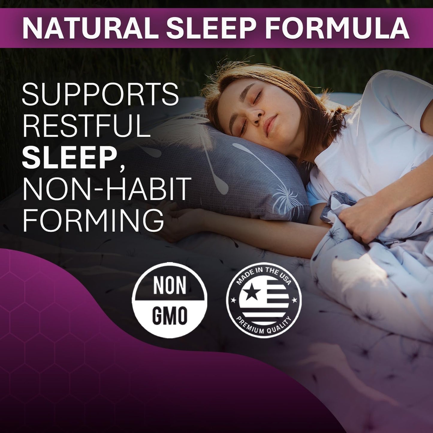 Natural Sleep Aid Supplement with GABA for Restful Sleep - Bedtime Support for Men & Women - Non-Habit Forming Sleep Supplement - 60 Capsules