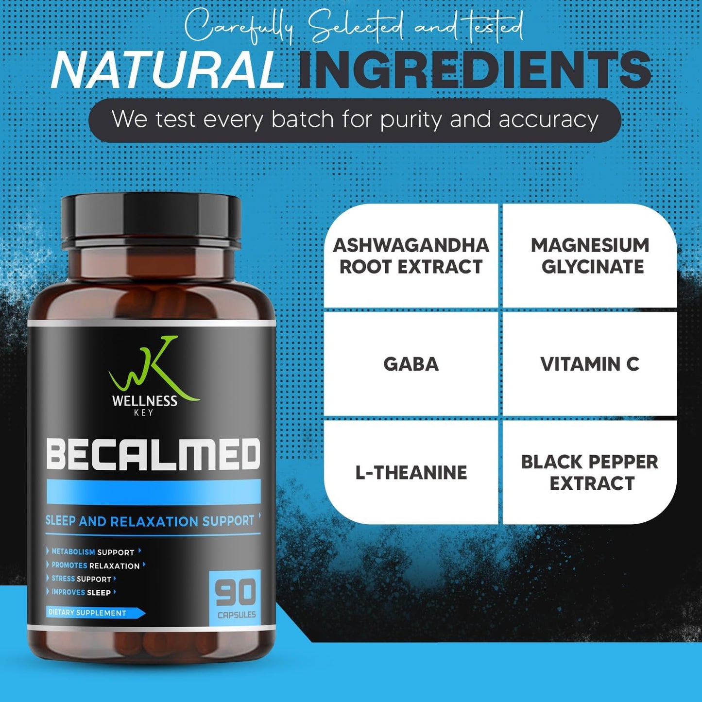 Natural Stress Support Supplement with Magnesium Glycinate & L-Threonate - Promotes Relaxation, Mental Clarity, and Focus - 90 Capsules, 30 Day Supply