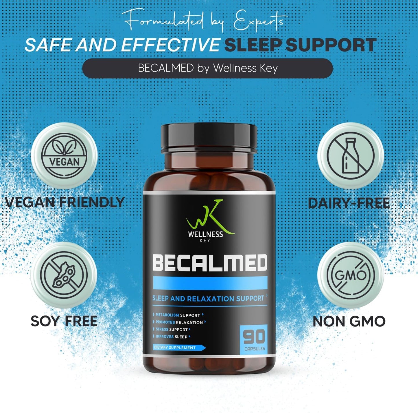 Natural Stress Support Supplement with Magnesium Glycinate & L-Threonate - Promotes Relaxation, Mental Clarity, and Focus - 90 Capsules, 30 Day Supply