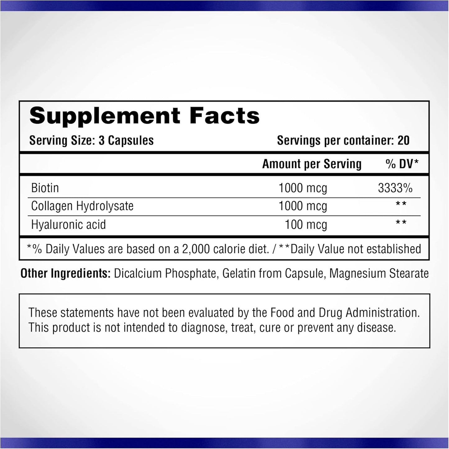Natural Systems Hyaluronic Acid Plus Collagen, Biotin Capsules - Skin Supplement for Strong Hair, Nails - Enhanced Absorption - 60 Capsules