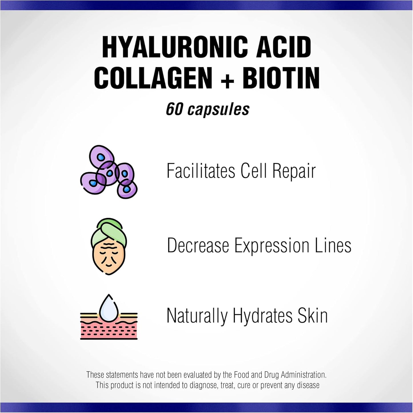 Natural Systems Hyaluronic Acid Plus Collagen, Biotin Capsules - Skin Supplement for Strong Hair, Nails - Enhanced Absorption - 60 Capsules