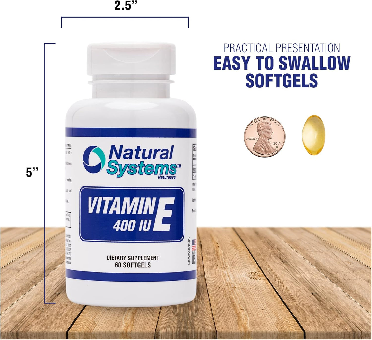 Natural Systems Naturasys Vitamin E Softgels 400 IU - Immune System & Skin Care Support Supplement - Non-GMO & Preservative-Free