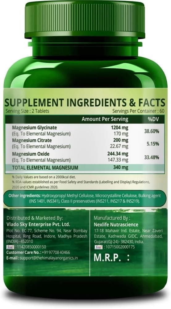 Natural THO Magnesium Citrate Supplement 1648mg (120 Tablets) Vegan-Friendly Formula with Herbal Ingredients