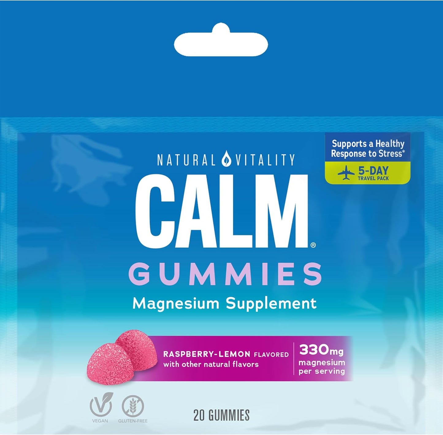 Natural Vitality Calm Stress Relief Gummies with Magnesium Citrate - Raspberry Lemon Flavored, Vegan & Gluten Free, 20 Gummies