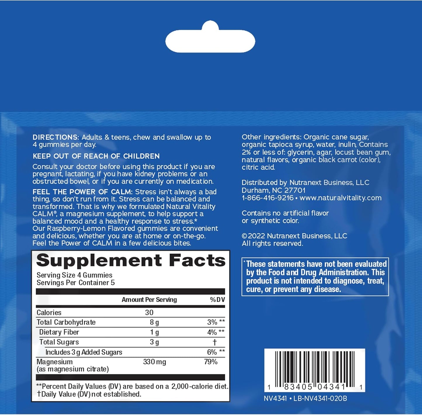 Natural Vitality Calm Stress Relief Gummies with Magnesium Citrate - Raspberry Lemon Flavored, Vegan & Gluten Free, 20 Gummies