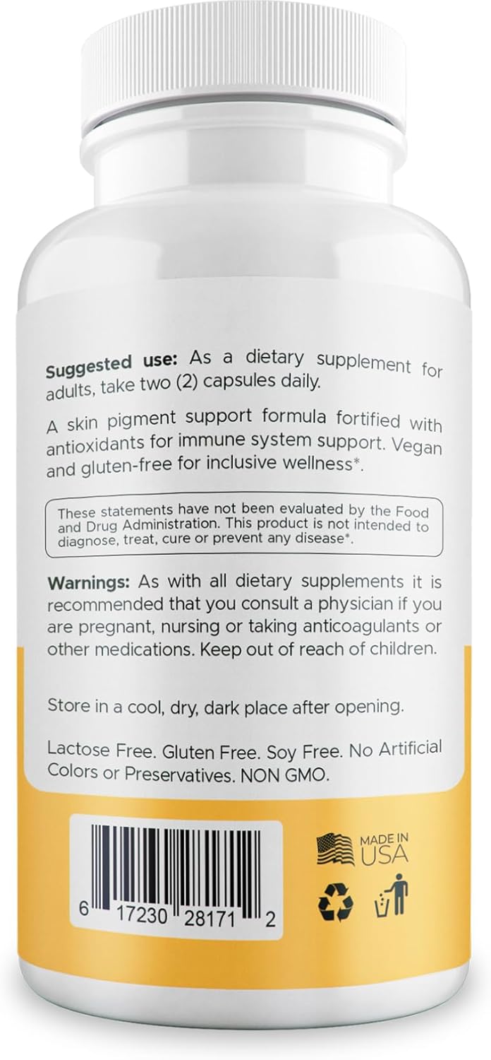 Natural Vitiligo Supplement Capsules | Reduce White Spots, Improve Skin Pigmentation | Dermawonder Vitiligo Support | 60 Count, All Skin Types