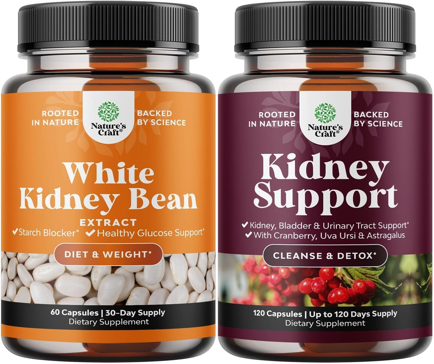 Natural White Kidney Bean Extract Bundle - Digestive Health and Workout Supplement with Cranberry for Kidney and Bladder Support