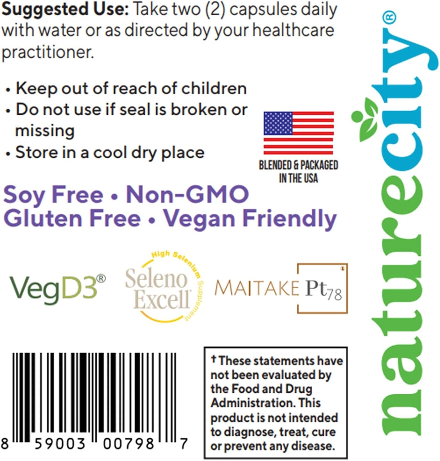 NatureCity True-Immune 5-in-1 Immunity Support Supplement with Vitamins D3, C, Zinc, Selenium, and Maitake Mushroom Extract - 60 Veggie Capsules - Non-GMO, Gluten Free Formula for Year-Round Wellness