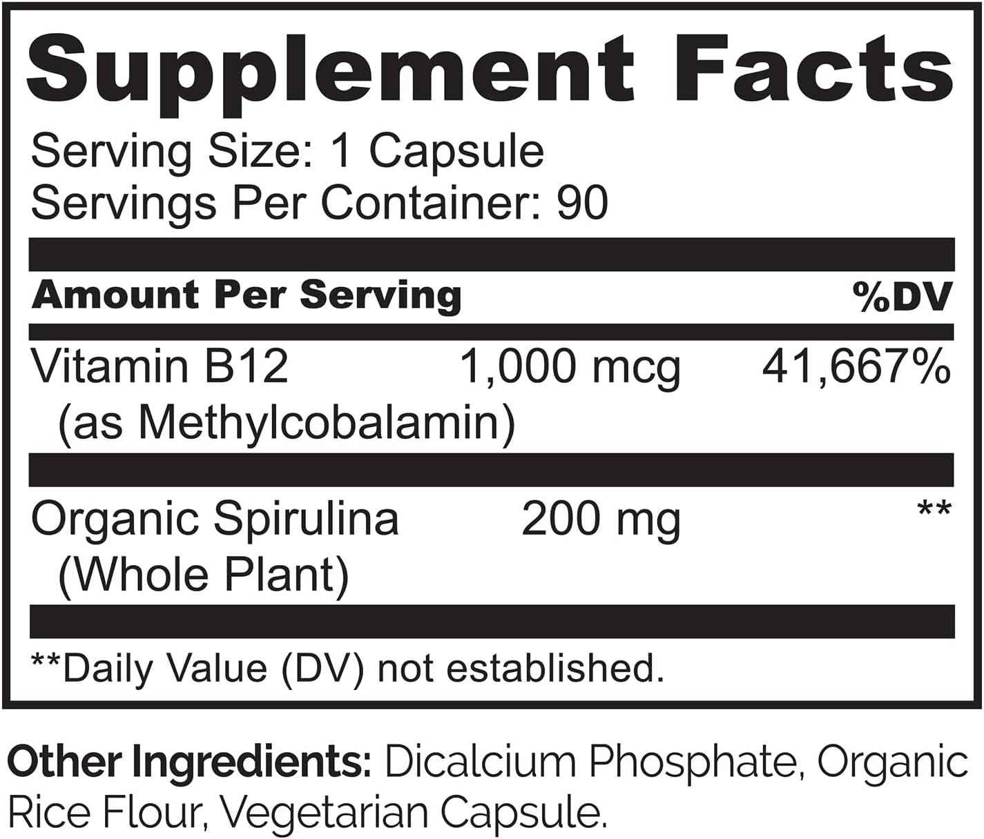 NATURELO Vegan B12 - Methyl B12 with Organic Spirulina - High Potency Vitamin B12 1000 mcg Methylcobalamin - Supports Healthy Mood, Energy, Heart & Eye Health - 90 Capsules (Pack of 2)