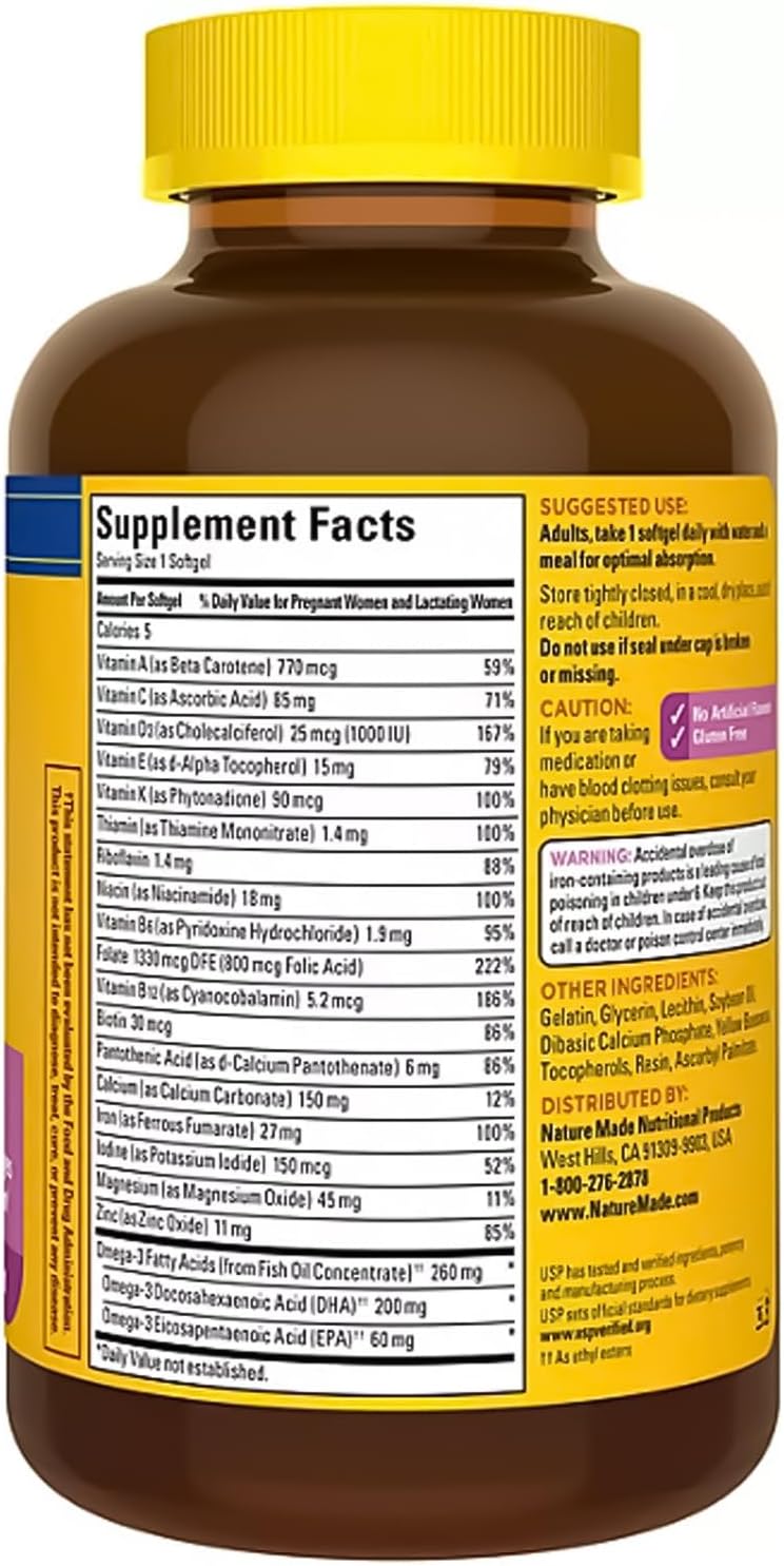 Nature_Mades Prenatal Vitamins with Folic Acid and DHA - 300 Count, 200mg Prenatal Supplement, 300 Day Supply