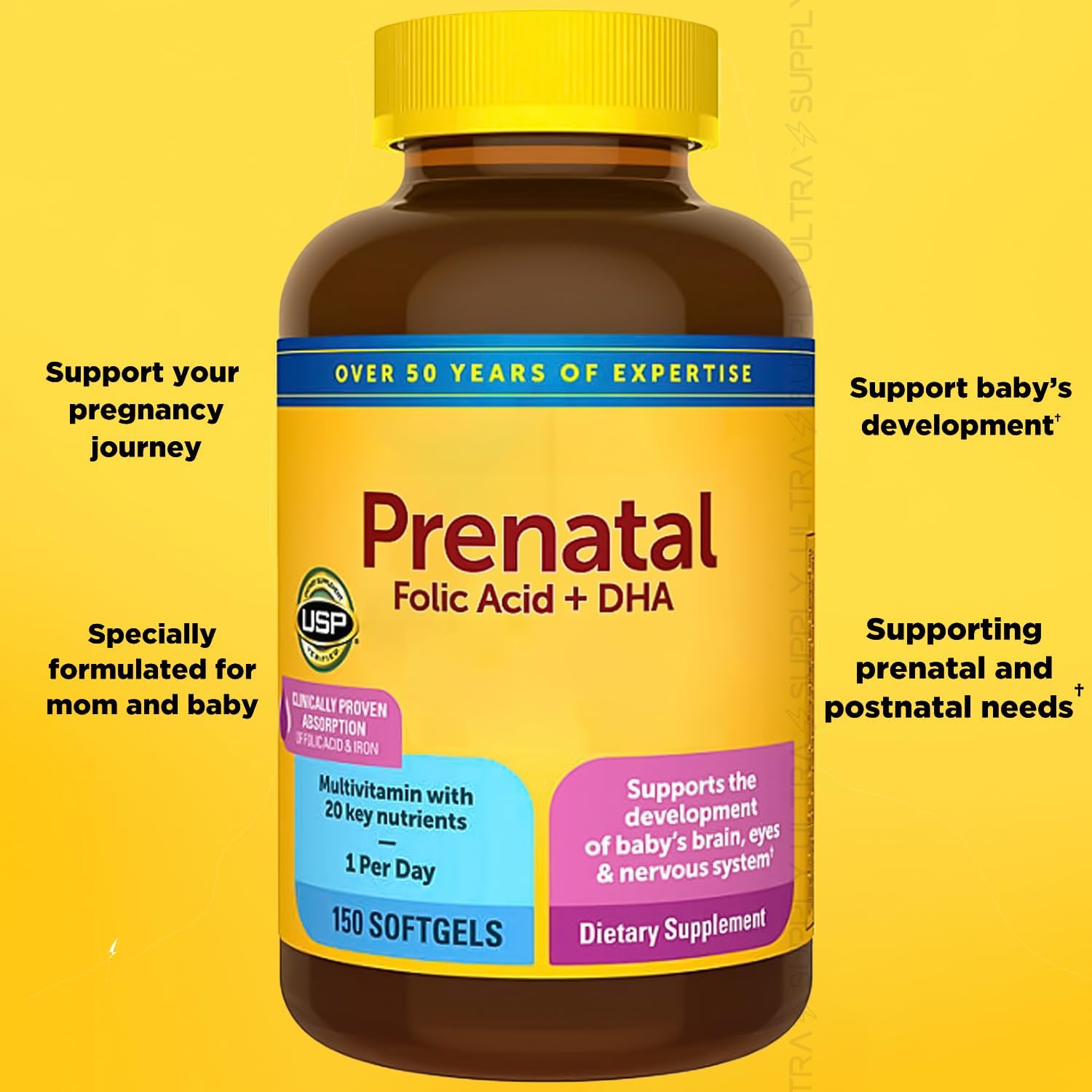 Nature_Mades Prenatal Vitamins with Folic Acid and DHA - 300 Count, 200mg Prenatal Supplement, 300 Day Supply