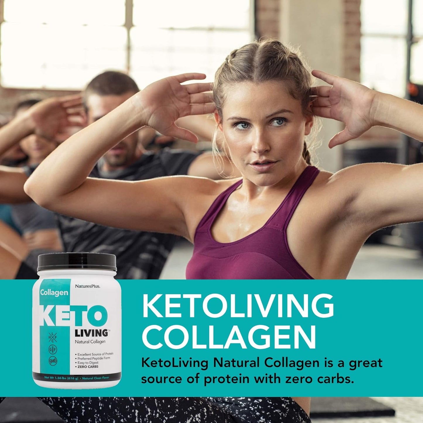 Natures Plus KetoLiving Natural Collagen Protein Powder - Unflavored, 1.36 lb Tub - Supports Immune & Gut Health, Joint Mobility, Hair, Skin, Nails - Keto-Friendly - Gluten-Free, Non-GMO - 28 Servings