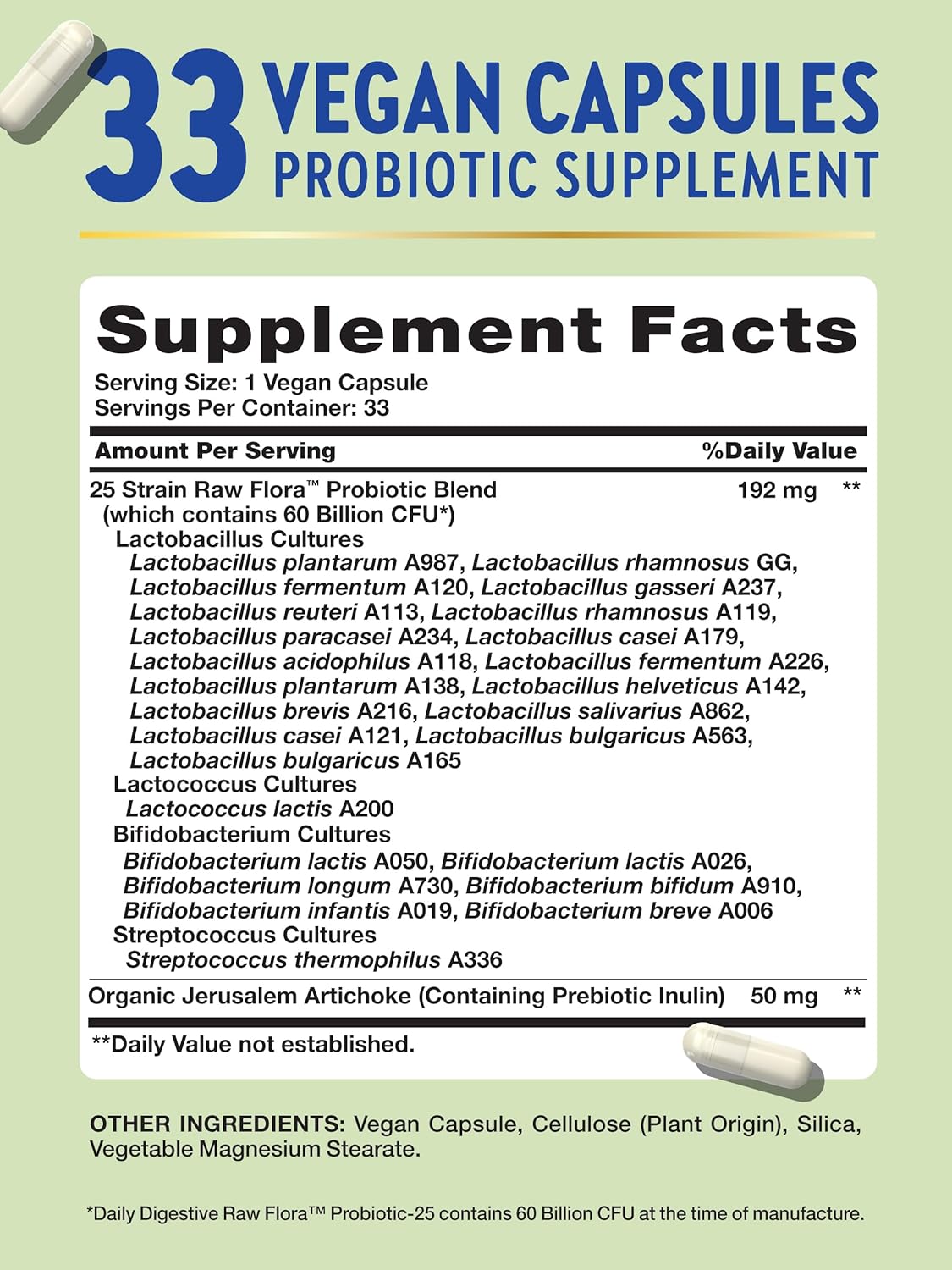Nature's Truth Raw Flora Probiotic Capsules - 60 Billion CFU with Prebiotics for Daily Digestive Support - Gluten-Free Vegan Supplement for Men and Women