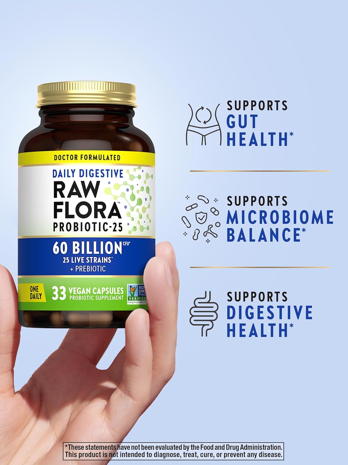 Nature's Truth Raw Flora Probiotic Capsules - 60 Billion CFU with Prebiotics for Daily Digestive Support - Gluten-Free Vegan Supplement for Men and Women