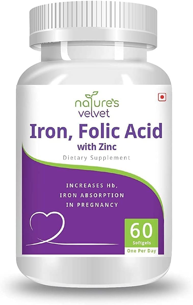 Natures Velvet L!fecare Iron & Folic Acid with Zinc Softgels for Pregnancy Support - 60 Count