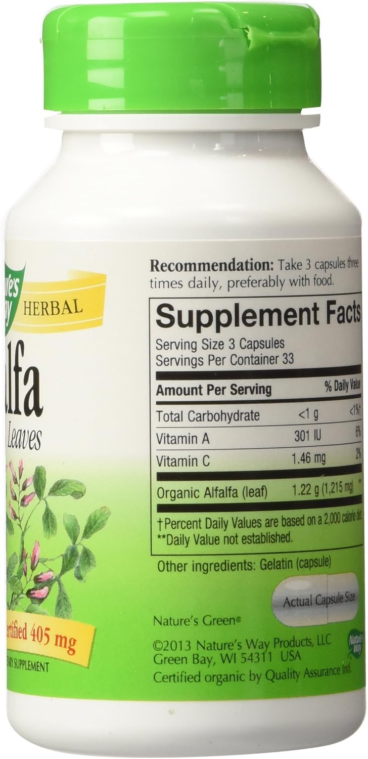 Nature's Way Alfalfa Leaves Capsules - 1,215mg (100 Vegetarian Capsules) x 2 Pack