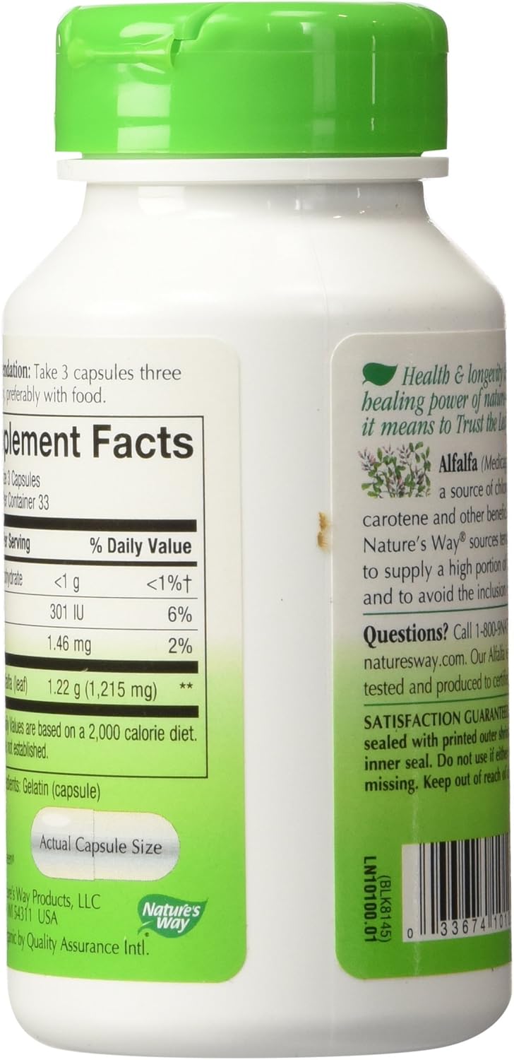 Nature's Way Alfalfa Leaves Capsules - 1,215mg (100 Vegetarian Capsules) x 2 Pack