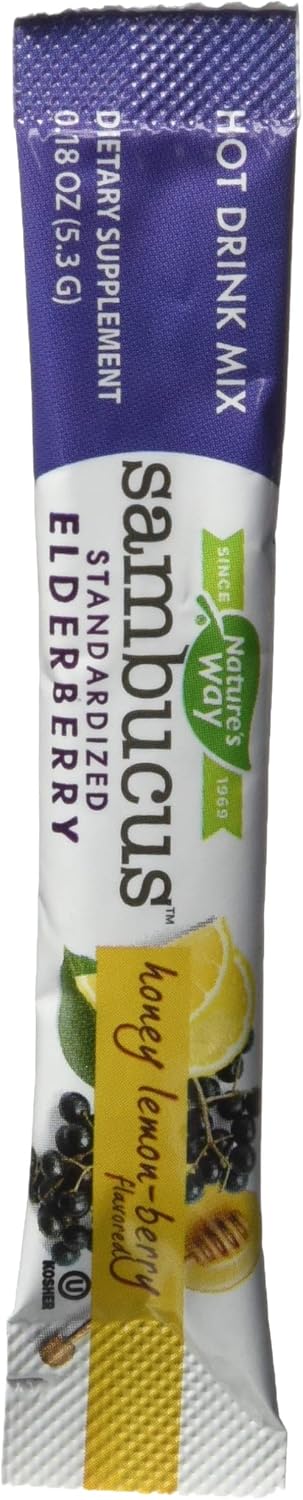 Nature's Way Sambucus Elderberry Hot Drink Mix with Vitamin C & Echinacea - Honey Lemon-Berry Flavor, 10 Count Pack of 12