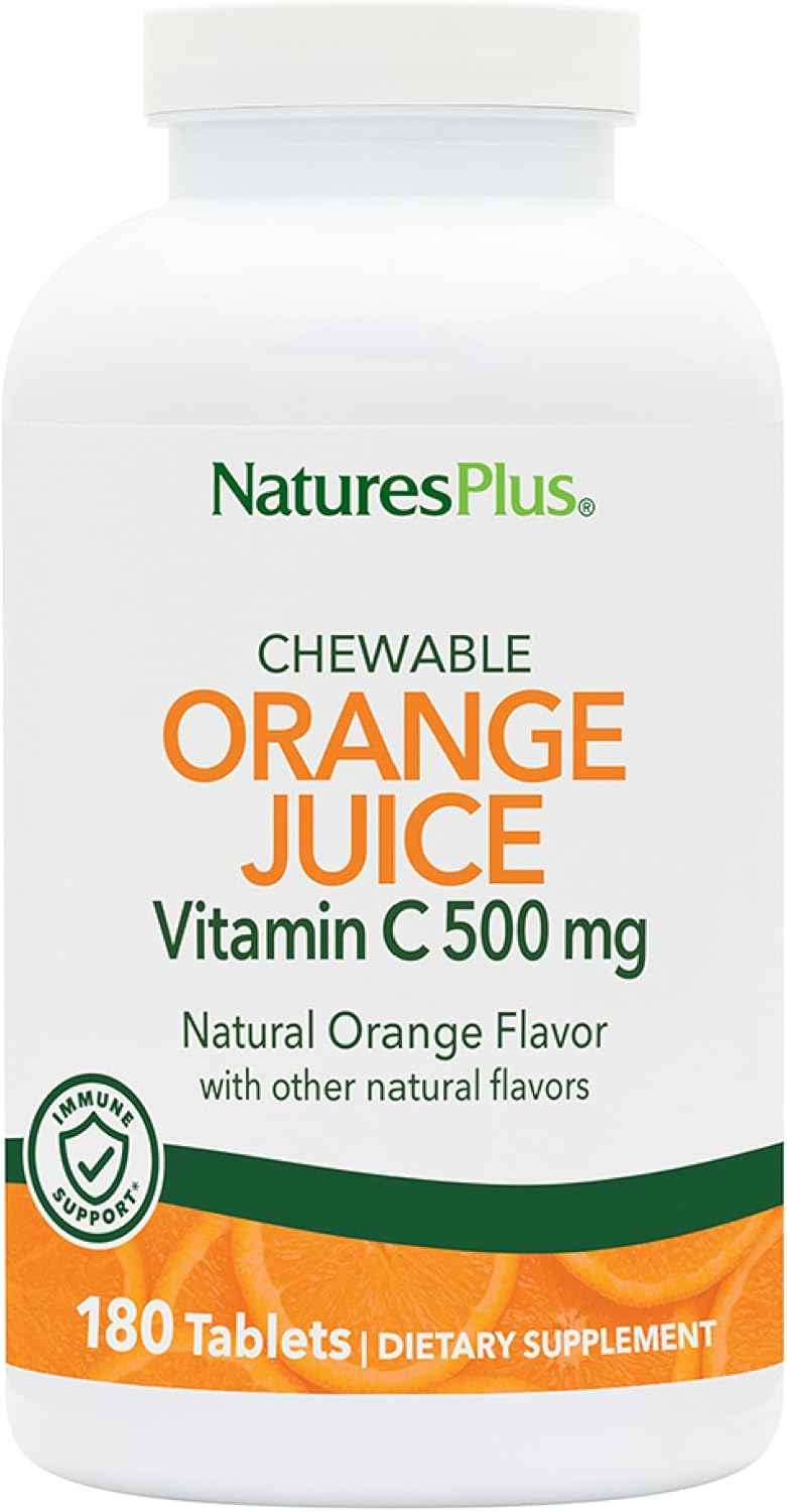 NaturesPlus Orange Juice Vitamin C 500 mg - 180 Chewable Tablets, Pack of 2 - Promotes Optimal Immune Health - Gentle on Your Stomach - Vegan, Gluten Free - 360 Total Servings