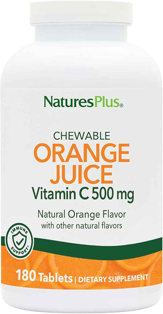 NaturesPlus Orange Juice Vitamin C 500 mg - 180 Chewable Tablets, Pack of 2 - Promotes Optimal Immune Health - Gentle on Your Stomach - Vegan, Gluten Free - 360 Total Servings