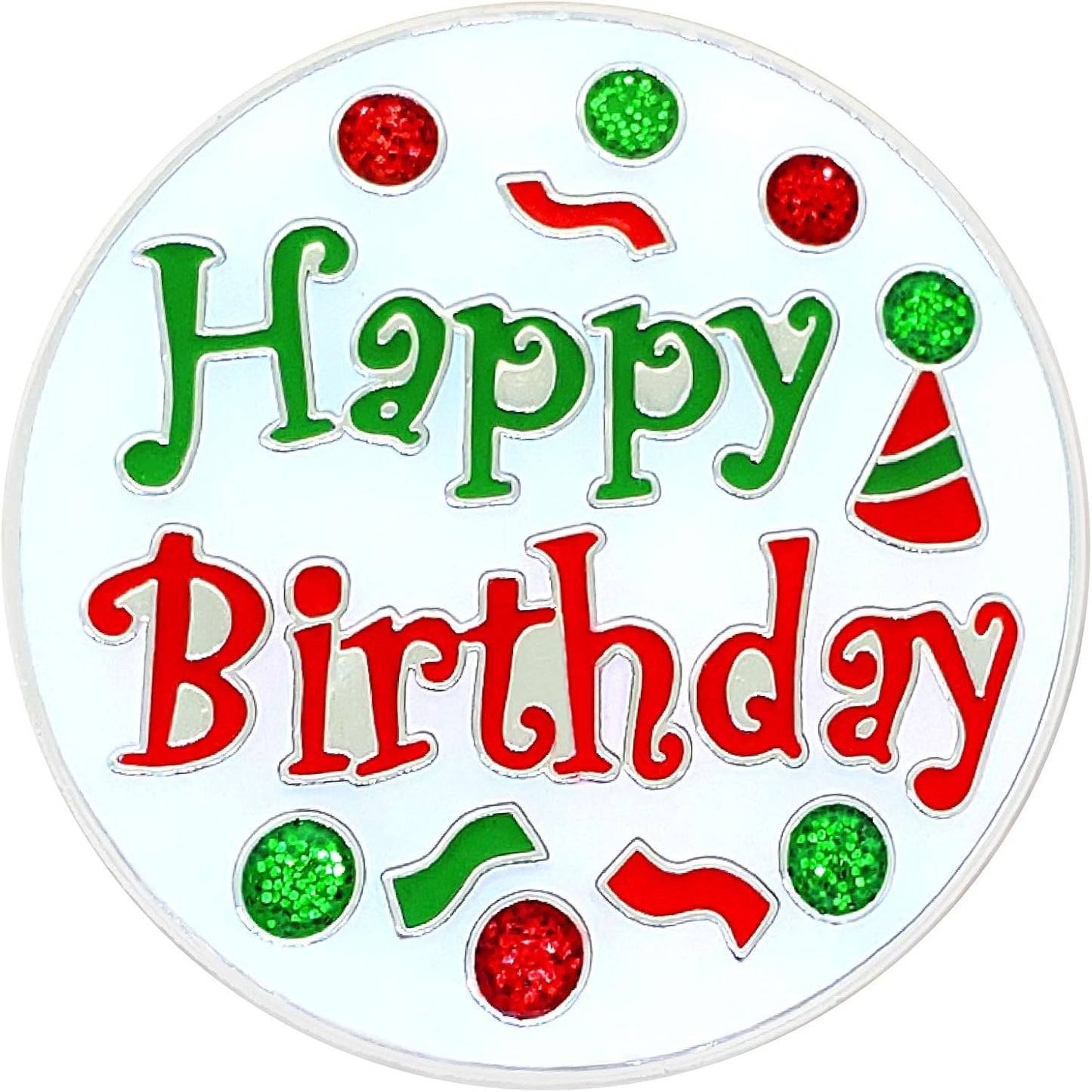 NAVIKA Happy Birthday Golf Ball Marker with Austrian Crystals and Magnetic Hat Clip - Perfect Golfing Gift for Birthdays