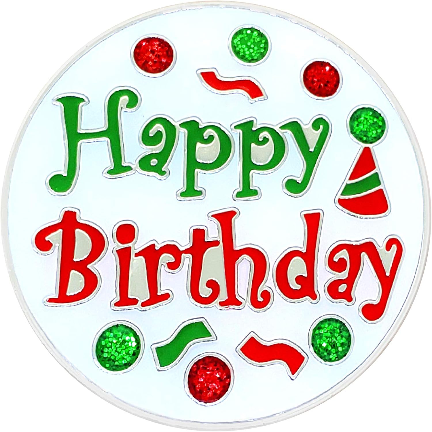 NAVIKA Happy Birthday Golf Ball Marker with Austrian Crystals and Magnetic Hat Clip - Perfect Golfing Gift for Birthdays