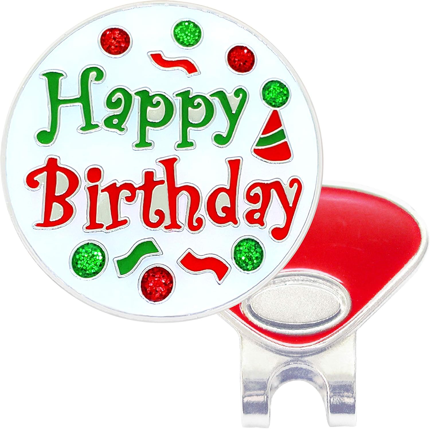 NAVIKA Happy Birthday Golf Ball Marker with Austrian Crystals and Magnetic Hat Clip - Perfect Golfing Gift for Birthdays