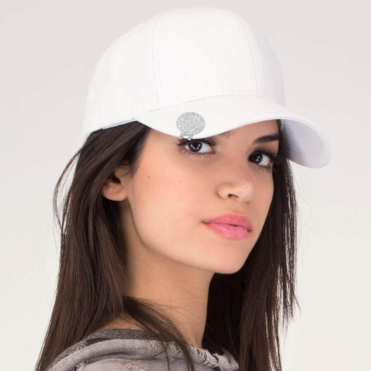 NAVIKA Ice Micro Pave AB Crystal Golf Ball Marker with Hat Clip - Iridescent Bling Accessory for Women Golfers
