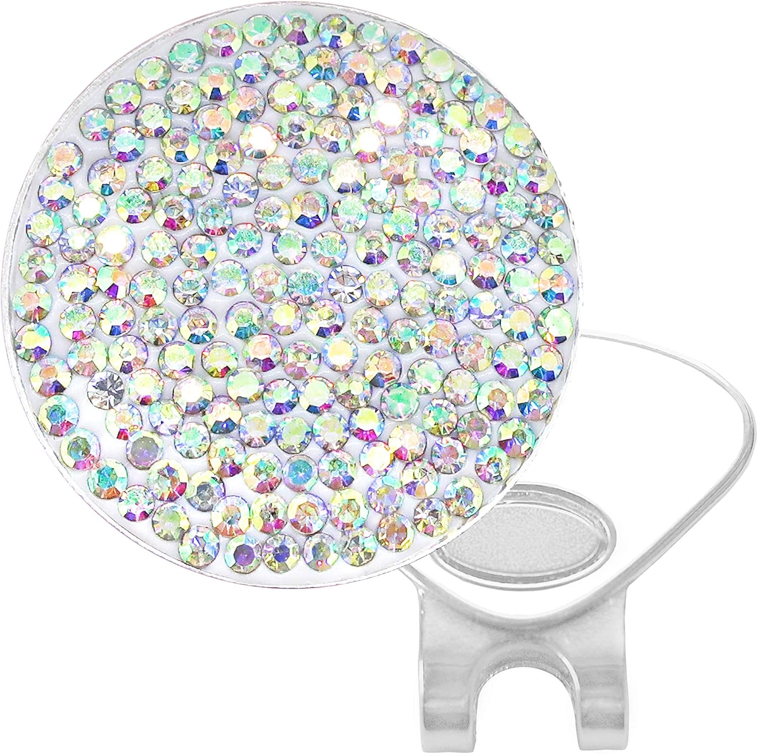 NAVIKA Ice Micro Pave AB Crystal Golf Ball Marker with Hat Clip - Iridescent Bling Accessory for Women Golfers