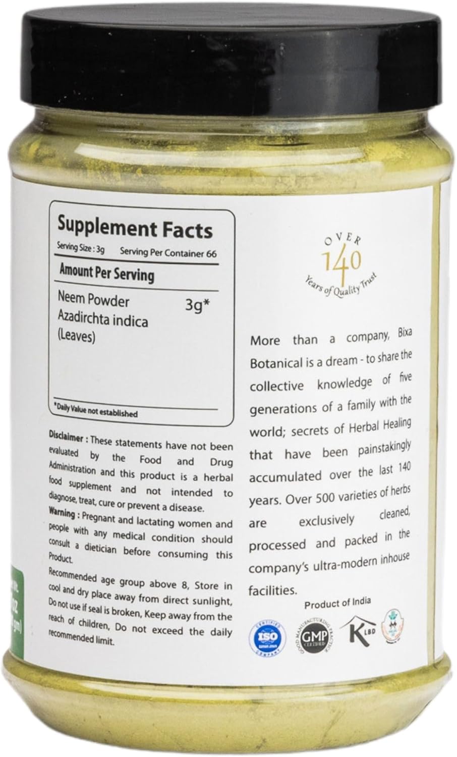 Neem Leaf Powder 200g - Ayurvedic Anti Allergic Herbal Supplement - Gluten Free, Non-GMO, Vegan