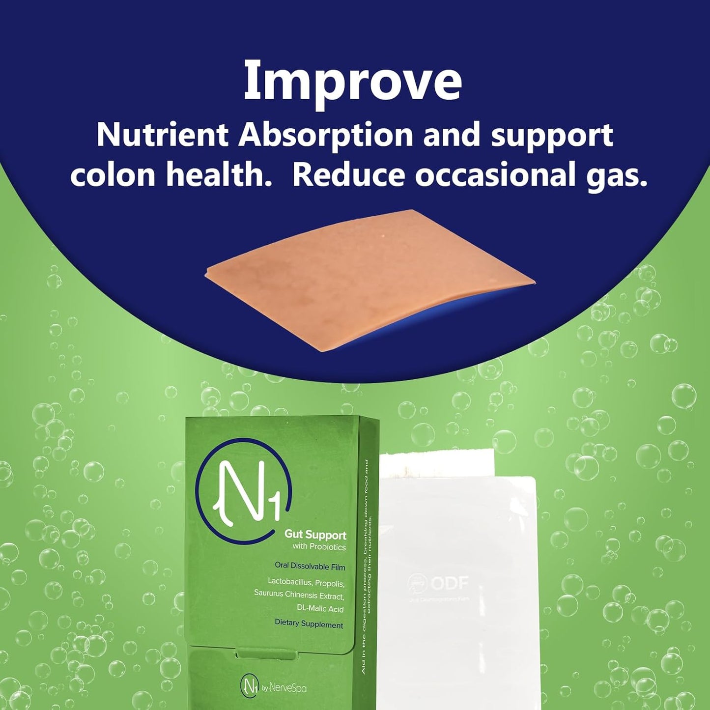 NerveSpa Gut Support Probiotic Oral Dissolvable Film - Improve Digestion, Enhance Nutrient Absorption - 10 Films