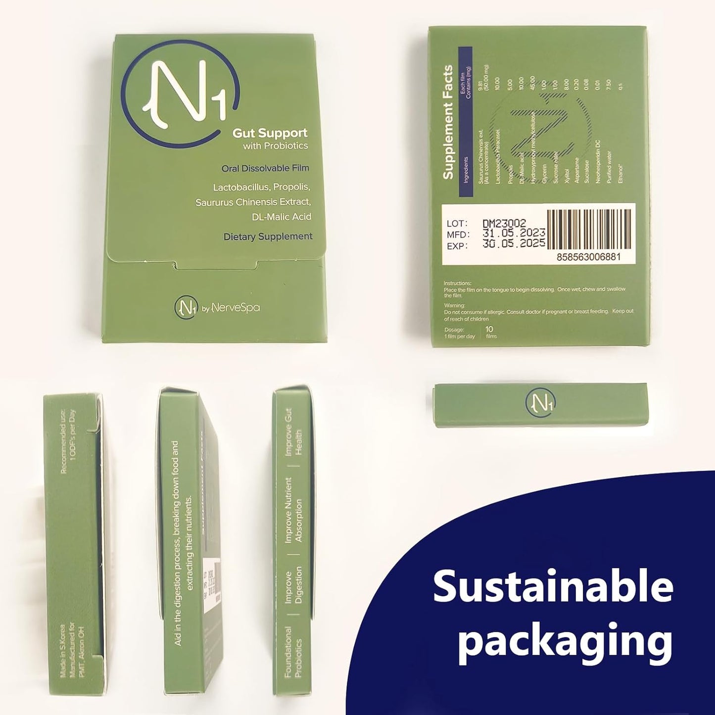 NerveSpa Gut Support Probiotic Oral Dissolvable Film - Improve Digestion, Enhance Nutrient Absorption - 10 Films