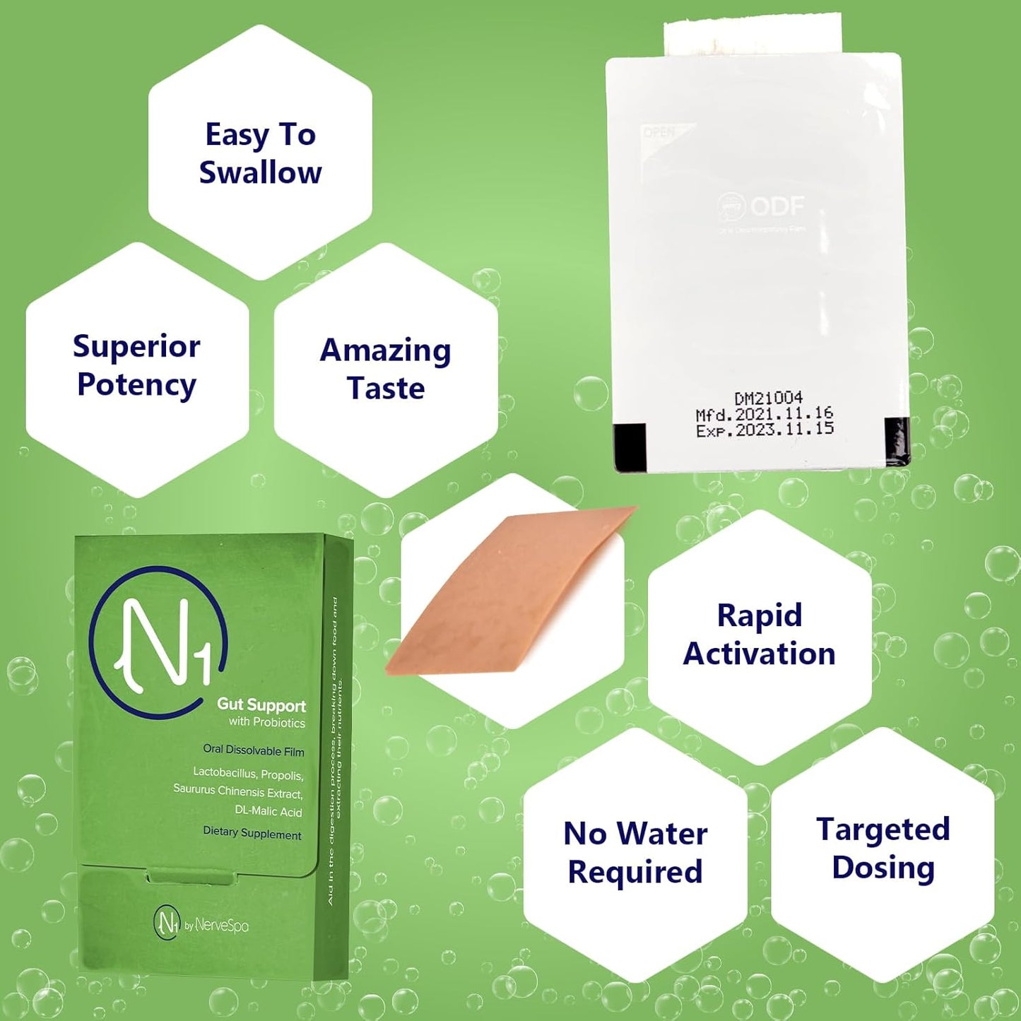 NerveSpa Gut Support Probiotic Oral Dissolvable Film - Improve Digestion, Enhance Nutrient Absorption - 10 Films