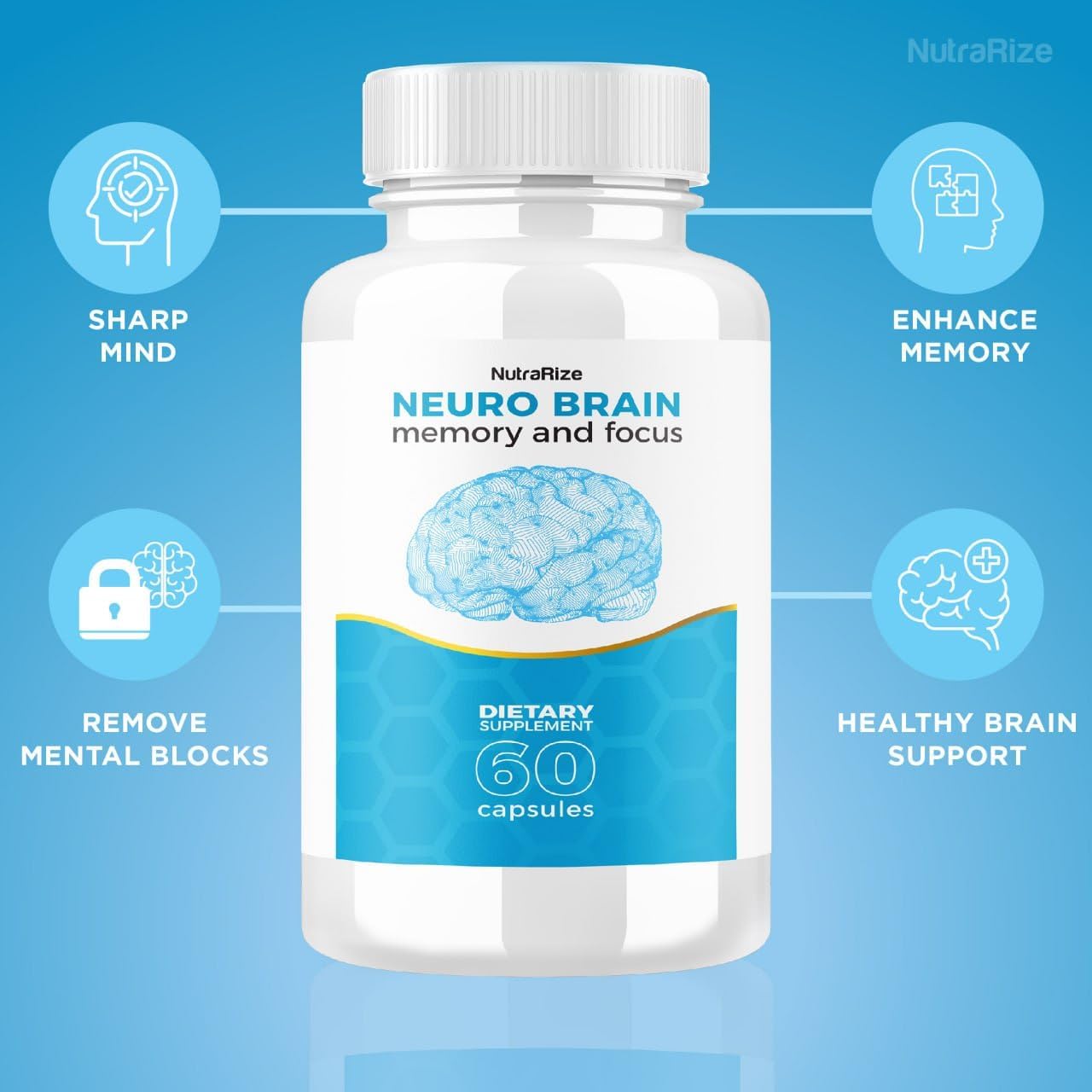 Neuro Brain Cognitive Capsules for Memory and Focus - NutraRize NeuroBrain Dietary Supplement (60 Capsules)