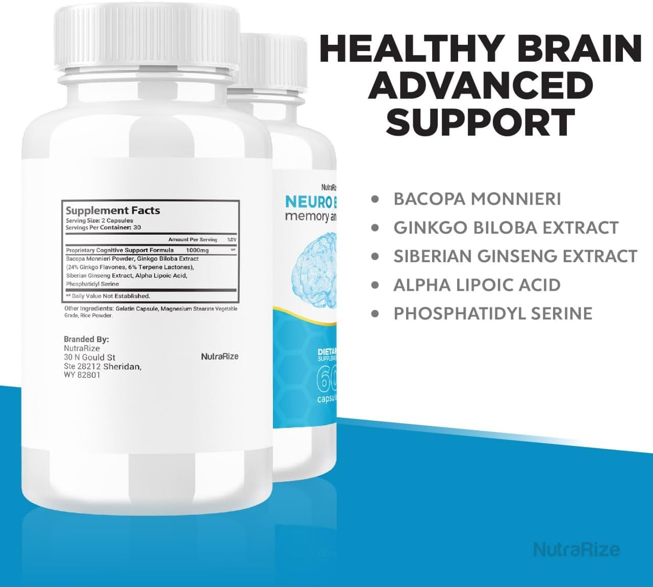 Neuro Brain Cognitive Capsules for Memory and Focus - NutraRize NeuroBrain Dietary Supplement (60 Capsules)