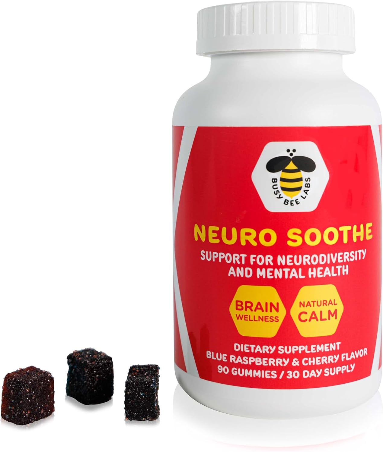 Neuro Soothe Gummies - Neurodiversity & Mental Health Support, Brain Wellness & Calm, Blue Raspberry & Cherry, 90 Gummies