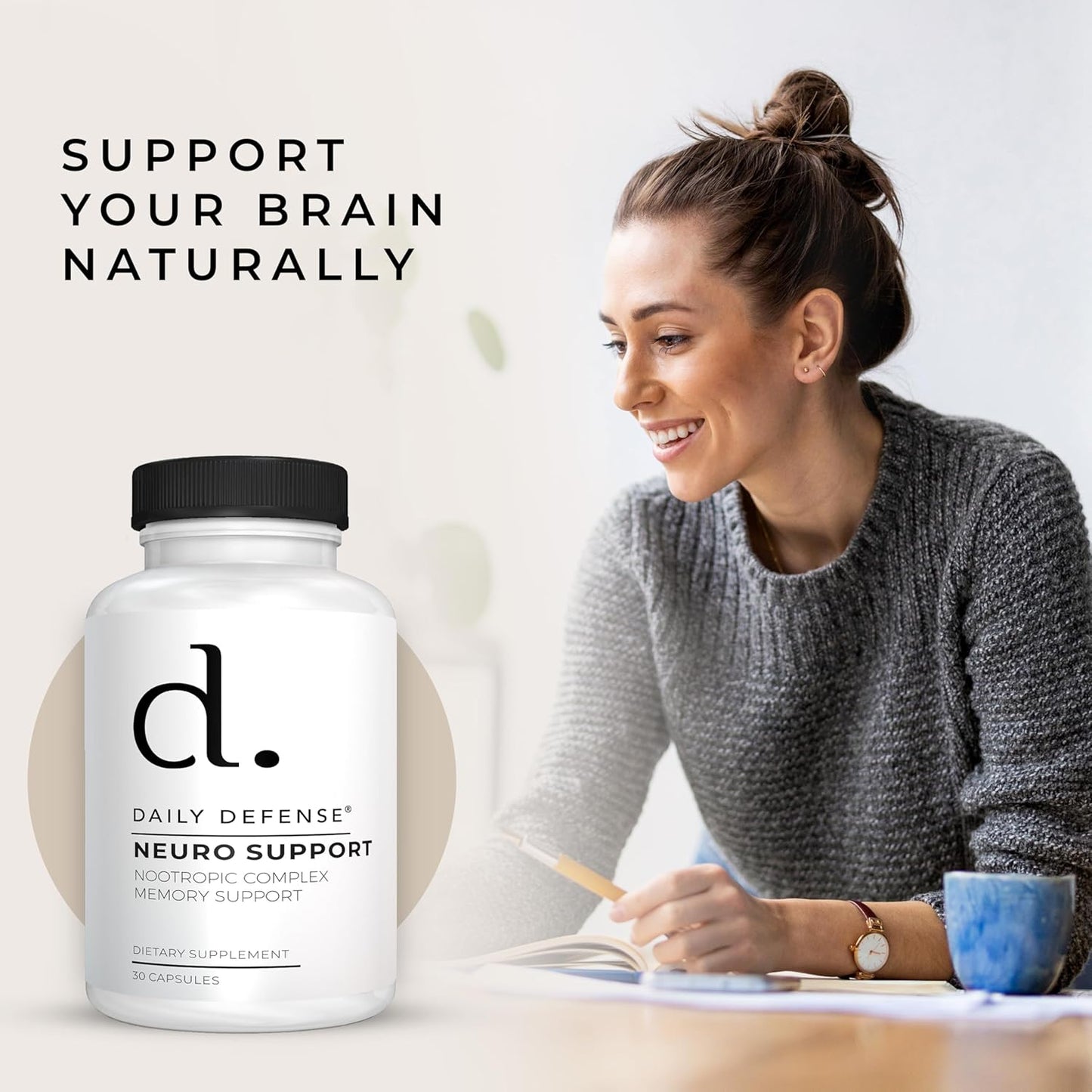 Neuro Support Nootropic Brain Supplement - 30 Capsules for Focus & Memory with Bacopa, Huperzia, St. John's Wort & Ginkgo Biloba - Daily Defense