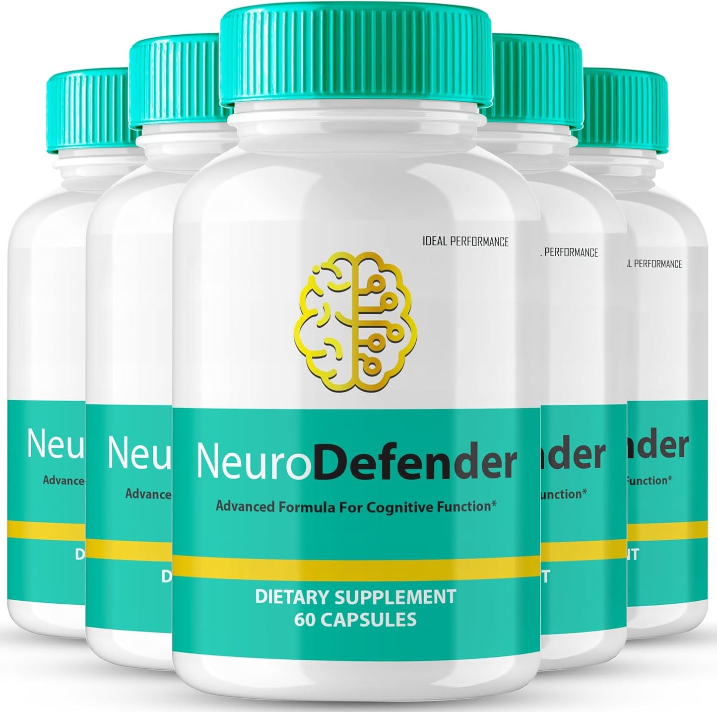 NeuroDefender Brain Supplements for Memory and Focus - Advanced Formula for Brain Health Support - All Natural Nootropics - 5 Pack