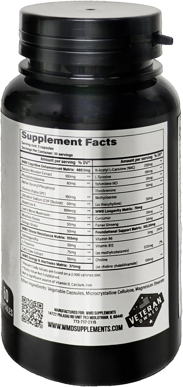 NeuroFusion Nootropic Brain Supplement for Memory, Focus, and Clarity - Vegan Adaptogen Formula - 60 Capsules