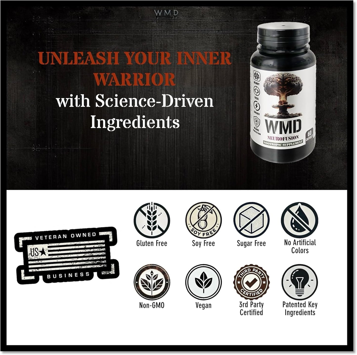 NeuroFusion Nootropic Brain Supplement for Memory, Focus, and Clarity - Vegan Adaptogen Formula - 60 Capsules