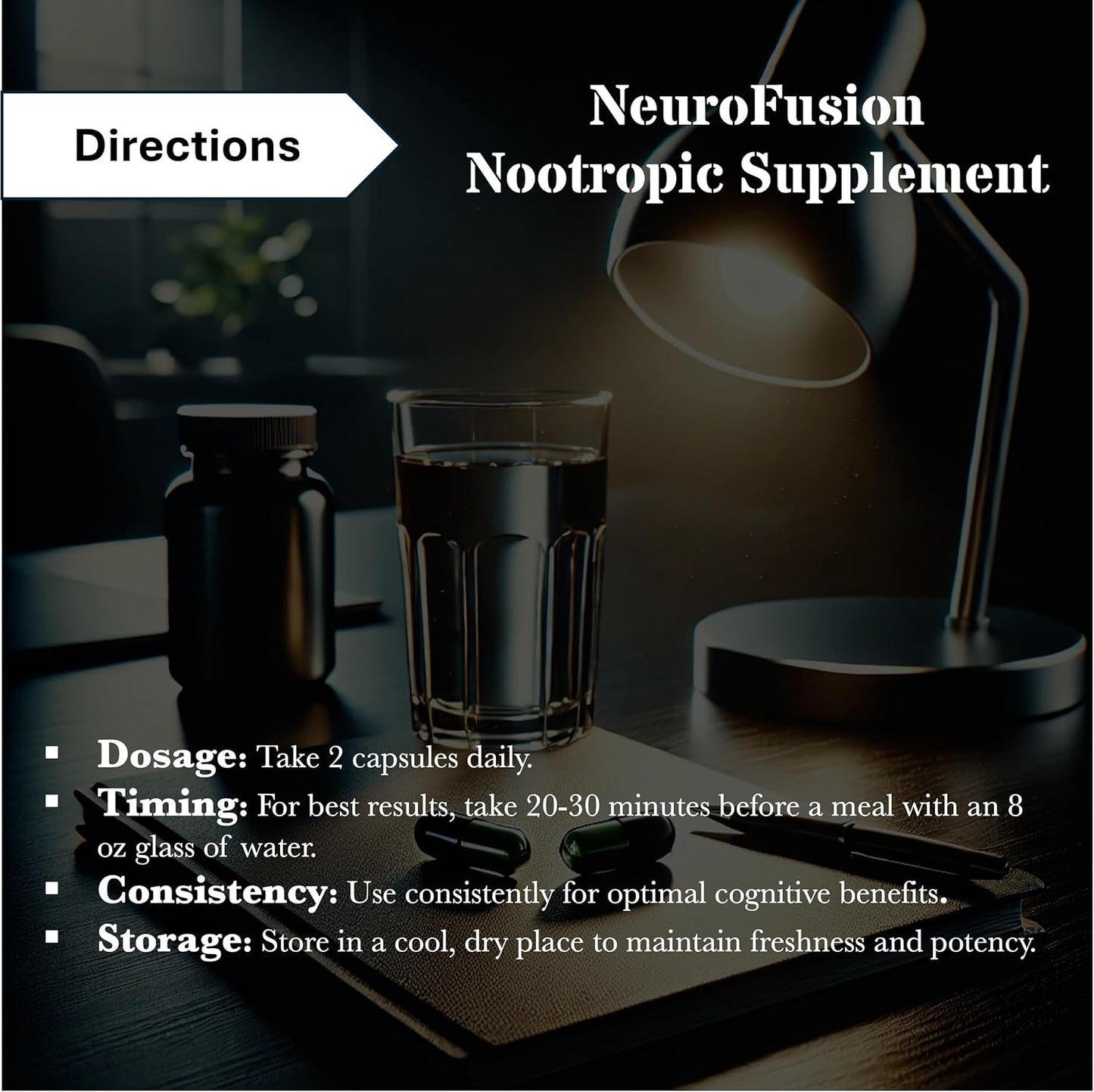 NeuroFusion Nootropic Brain Supplement for Memory, Focus, and Clarity - Vegan Adaptogen Formula - 60 Capsules