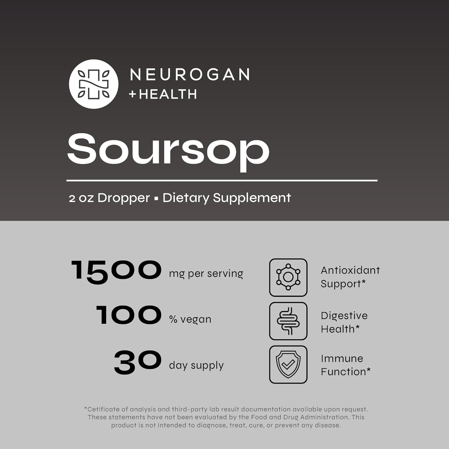 Neurogan Soursop Liquid Drops | Immune & Antioxidant Support Supplement | Enhanced Absorption | 20:1 Extract | 1500mg, 60ml