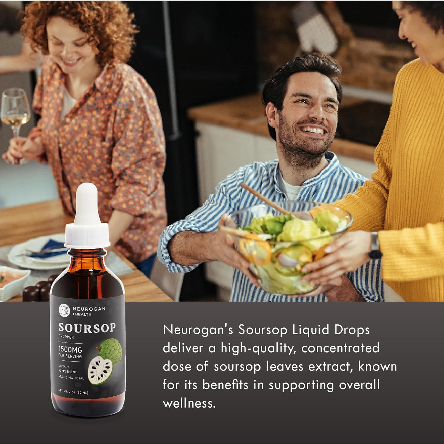 Neurogan Soursop Liquid Drops | Immune & Antioxidant Support Supplement | Enhanced Absorption | 20:1 Extract | 1500mg, 60ml