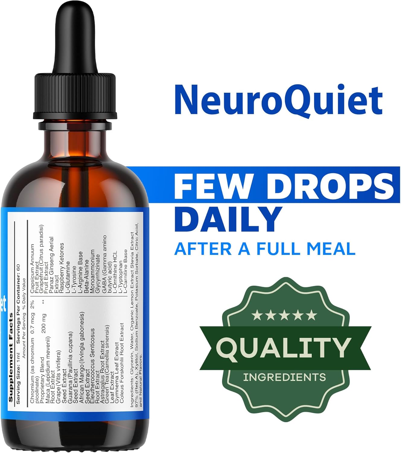 NeuroQuiet Liquid Drops - Advanced Formula for Neuro Support - All Natural Supplement - 30 Day Supply