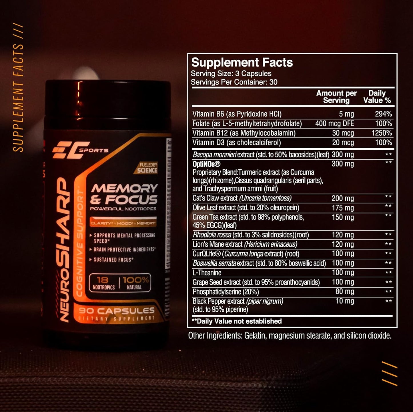 NeuroSharp Nootropic Supplement for Focus and Energy - 90 Capsules with 18 Powerful Ingredients for Memory and Cognitive Support